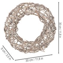 Artículo Corona de madera, corona decorativa, blanco natural, Ø30cm, H9.5cm