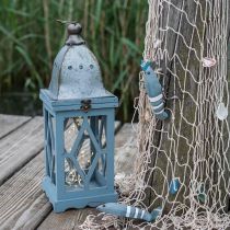Farol de madera con decoración de metal, farol decorativo para colgar, decoración de jardín azul-plata H51cm