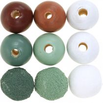 Abalorios de madera bolas de madera para manualidades clasificadas verde Ø3cm 36pcs