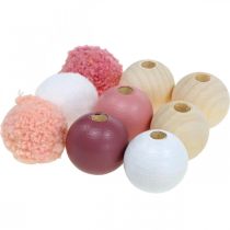 Artículo Abalorios de madera bolas de madera para manualidades rosa clasificadas Ø3cm 36pcs