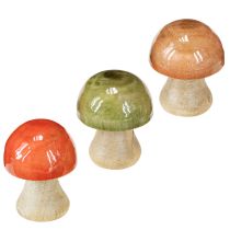 Artículo Setas de madera decoración otoñal setas verde rojo naranja H6.5cm 9 uds