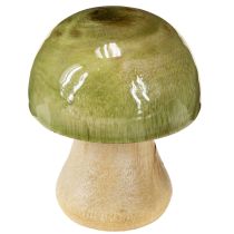 Artículo Setas de madera, decoración otoñal, setas verdes, rojas y naranjas, 6,5 cm de alto, 9 unidades