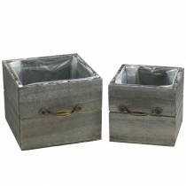 Artículo Jardinera cajón de madera gris lavado 15×15cm/12×12cm set de 2