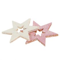 Estrella de madera 3,5cm rosa / blanco con purpurina 72pcs