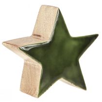 Artículo Estrella de madera estrella natural verde decoración de mesa de madera de mango Ø10cm 3 piezas