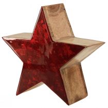 Artículo Estrella de madera decoración estrella roja natural fabricada en madera de mango Ø24x10cm