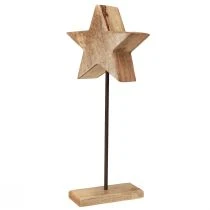 Artículo Estrella de madera natural con base de varilla decoración estrella 20x9,5x50cm