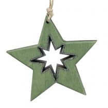 Artículo Estrella de madera con motivos Verde 11cm 6pcs