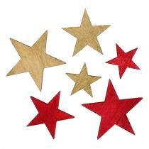 Estrellas de madera 3-5cm naturaleza / rojo 24pcs