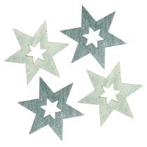 Artículo Estrellas de madera 4cm gris con purpurina 72pcs