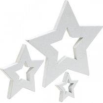 Artículo Estrellas de madera blanca decoración esparcida Navidad 3/5/7cm 48p
