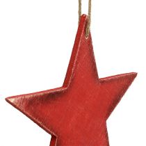Artículo Estrellas de madera para colgar 9 / 13cm rojas 12pcs