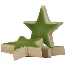 Artículo Estrellas de madera Adornos navideños adornos dispersos verde claro brillante Ø5cm 8 piezas