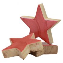 Artículo Decoración de estrellas de madera Decoración navideña estrellas rosa brillo Ø5cm 8 piezas