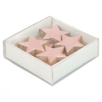 Artículo Estrellas de madera decoración estrellas decoración navideña rosa brillo Ø5cm 8 piezas