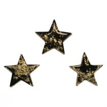 Artículo Estrellas de madera Navidad negro oro brillo Ø5cm 8 piezas