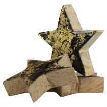 Artículo Estrellas de madera Navidad negro oro brillo Ø5cm 8 piezas