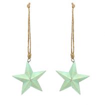 Artículo Estrellas de madera para colgar Verde claro 7,5cm 4pzs