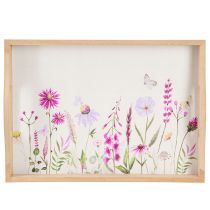 Artículo Bandeja de madera rectangular naturaleza flores mariposa L35cm