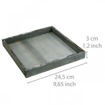 Artículo Bandeja de madera cuadrada gris, blanca decoración de mesa shabby chic 24,5×24,5cm 2uds
