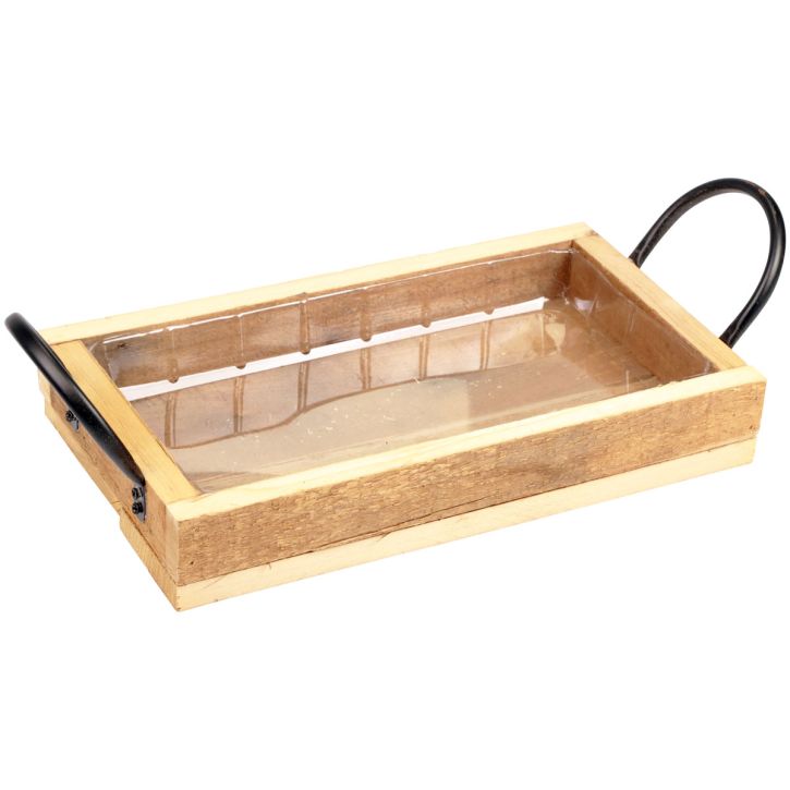 Bandeja de madera con asas bandeja decorativa negro natural 30×17×5cm