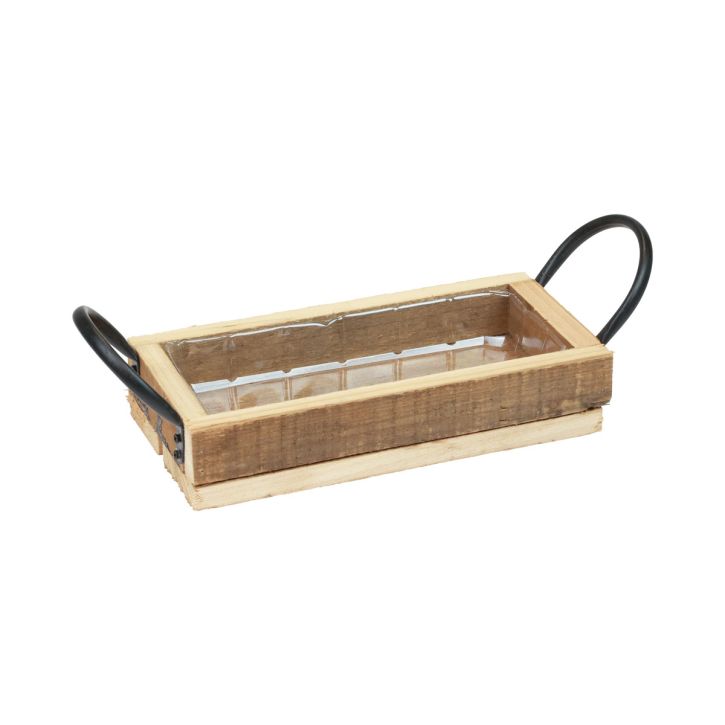 Bandeja de madera con asas bandeja decorativa negro natural 25×12,5×5cm