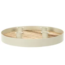 Artículo Portavelas para cuatro velas cónicas, bandeja redonda de madera, 25 cm.