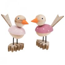 Artículo Figura decorativa de pájaro de madera decoración de ventana rosa primavera H15cm 2pcs