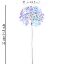 Artículo Rama de hortensia artificial en flor con colores iridiscentes, 36 cm, 2 unidades