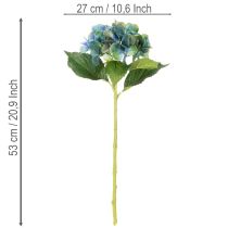 Artículo Flor de hortensia artificial, azul verdoso, tallo individual decorativo, 53 cm.