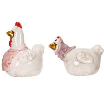 Artículo Figuritas de pollo de cerámica para la sala de estar, linda decoración de mesa de Pascua para el hogar, 11 cm, 2 piezas