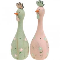Deco pollo madera rosa, verde Pascua decoración figura Ø5cm H15cm 2pcs