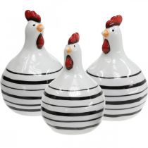 Pollo decorativo de cerámica blanco con rayas negras redondo Ø 7cm H11cm 3pcs