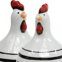 Artículo Gallina decorativa cerámica blanca rayas negras redonda Ø 7cm H11cm 3 uds
