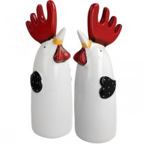 Artículo Gallo de Cerámica Decoración Cocina Pollo Blanco H23cm 2pcs