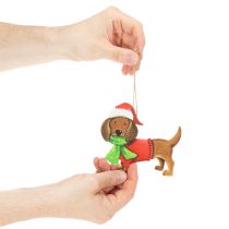 Artículo Adorno navideño de perro, adorno colgante decorativo, perro con bufanda y gorro, 12 cm, 2 piezas