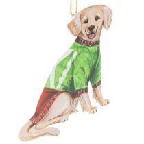 Artículo Adorno navideño de perro, adorno colgante decorativo, perro con bufanda y gorro, 12 cm, 2 piezas