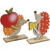 Figura de otoño, erizo con manzana y seta, decoración de madera naranja / rojo H24 / 23.5cm juego de 2