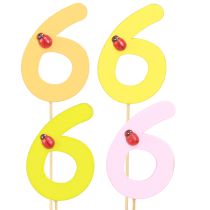 Artículo Tapones de madera número “6” aniversario tapones de números de colores 7cm 16 piezas