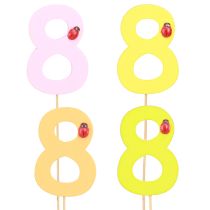 Artículo Número de aniversario &quot;8&quot; tapón numérico de colores madera 7,5 cm 16 piezas