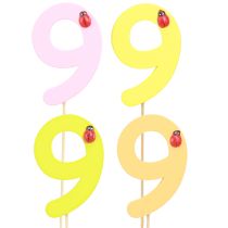 Artículo Número de aniversario “9” en el palo tapones numéricos madera de colores 7,5 cm 16 piezas