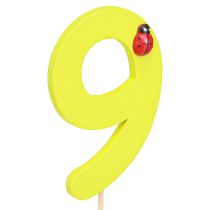 Artículo Número de aniversario “9” en el palo tapones numéricos madera de colores 7,5 cm 16 piezas