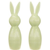 Artículo Figura de conejo de Pascua de cerámica en verde pastel, decoración de mesa, 22 cm, 2 piezas