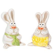 Artículo Figuras de conejo de Pascua, cerámica pintada a mano, diseño divertido para decorar, 11 cm (4 piezas)