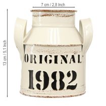 Artículo Jarra decorativa de metal “Original 1982” color crema óxido, 13 cm de alto, 2 unidades