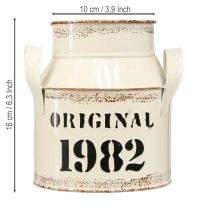 Artículo Jarra decorativa de metal “Original 1982” color crema óxido, 16 cm de alto, 2 unidades