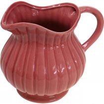Artículo Florero decorativo, jarra con asa cerámica blanco, rosa, rojo H14.5cm 3pcs