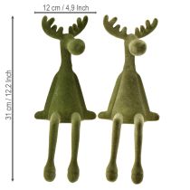 Artículo Alce sentado flocado Figura de estantería Verde 31cm 2pzs