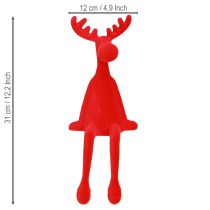 Artículo Alce sentado flocado Figura de estantería Rojo 31cm 3uds