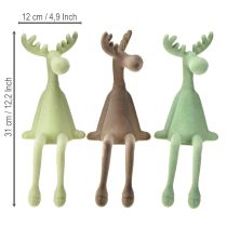 Artículo Alce sentado Figura de estantería Verde Marrón 31cm 3pzs